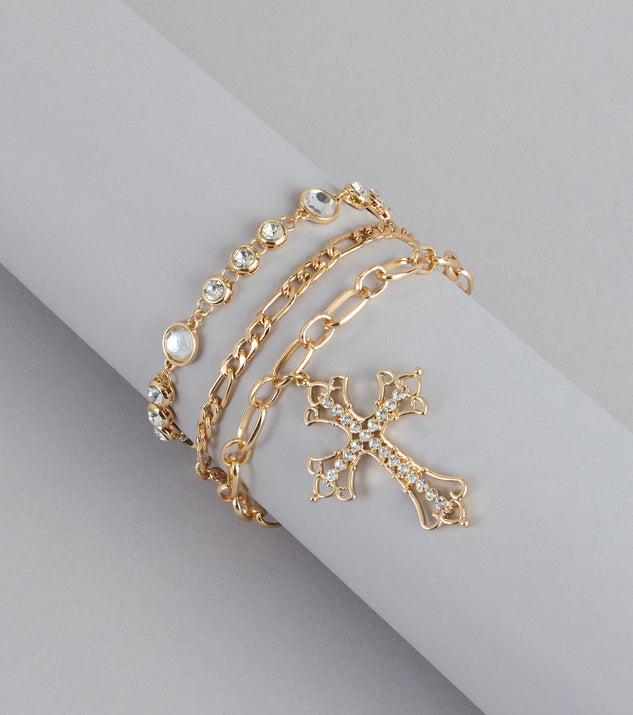 Windsor Trendy Glam Rhinestone Cross Charm Anklet Set