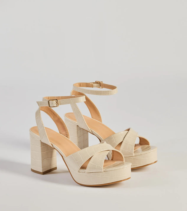 Windsor Trendy Moment Faux Croc-Embossed Criss-Cross Platform Heels