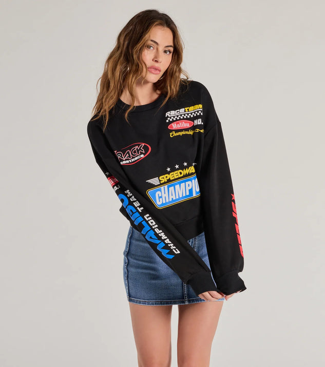 Windsor Trendy Moto Graphic Fleece Pullover Sweatshirt