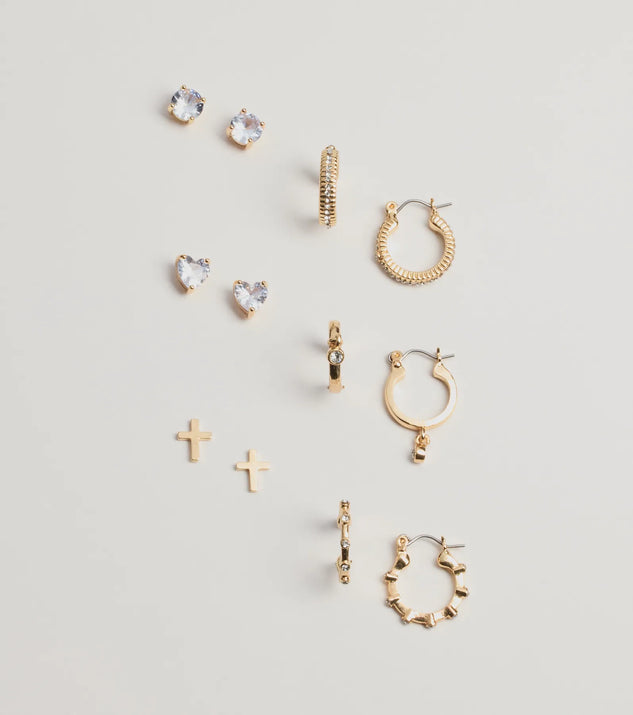 Windsor Trendy Six-Pack Stud And Hoop Earrings Set