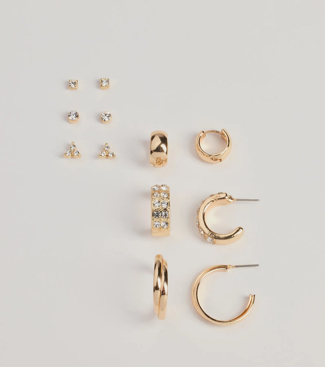 Windsor Trendy Sparkle Stud And Hoop Earrings Set