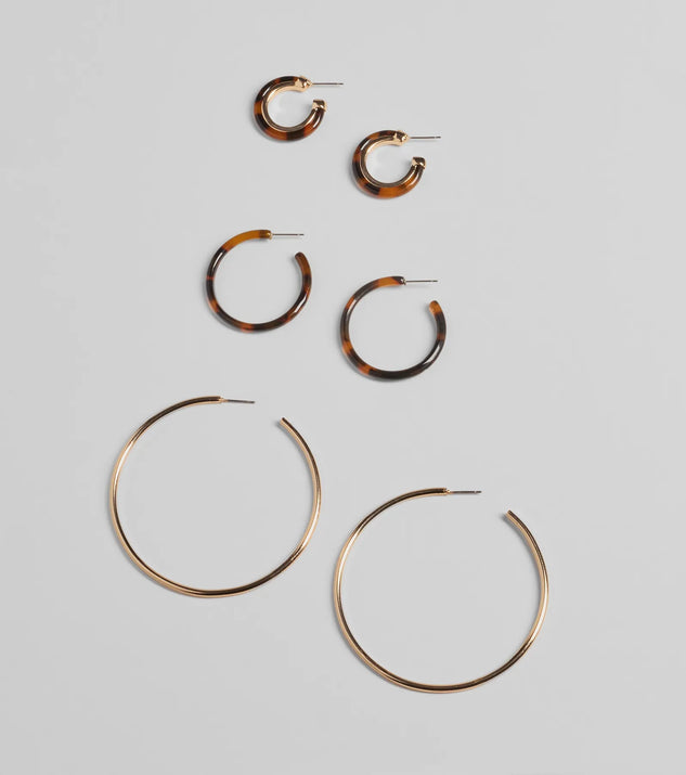 Windsor Trendy Three-Pack Tortoise Hoop Earrings Set