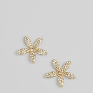 Tropical Glamour Rhinestone Flower Stud Earrings