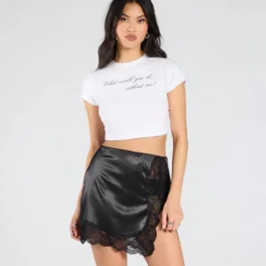 Windsor Turn On The Romance Lace Slit Satin Skirt