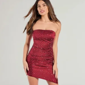 Turn The Music Up Rhinestone Satin Mini Dress