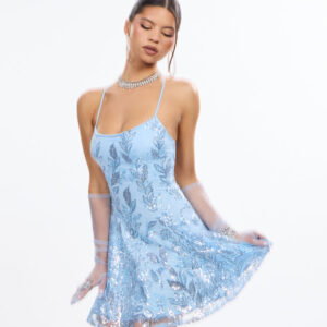 Windsor Twinkling Lace-Up Sequin Skater Dress Twinkling Lace-Up Sequin Skater Dress
