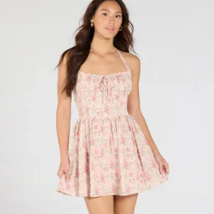 Twirling Beauty Halter Floral Skater Dress