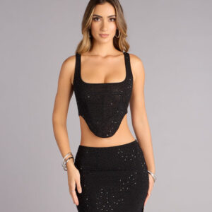 Undeniably You Rhinestone Mesh Corset Top