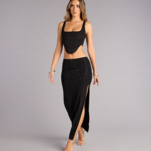 Undeniably You Rhinestone Mesh Maxi Skirt