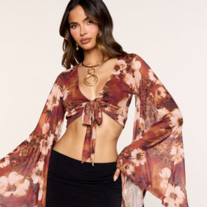 Windsor Untamed Bloom Floral Mesh Tie-Front Top
