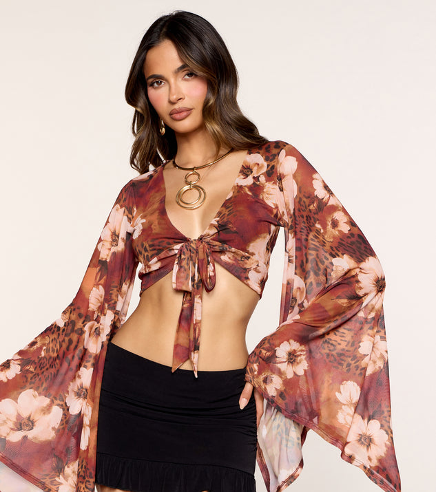 Windsor Untamed Bloom Floral Mesh Tie-Front Top