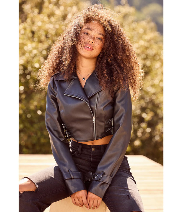 Windsor Untamed Chic Faux Leather Cropped Moto Jacket