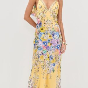 Camilla V Neck Bias with Back Frill Slip Dress