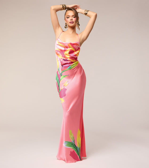 Windsor Vacation Glow Floral Satin Maxi Dress