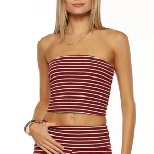 BB Exclusive Vaeda Burgundy Stripe Strapless Tube Top Vaeda Burgundy Stripe Strapless Tube Top