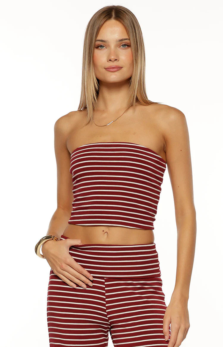 BB Exclusive Vaeda Burgundy Stripe Strapless Tube Top