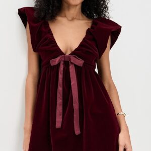 endless rose Velvet Satin Bow Mini Dress