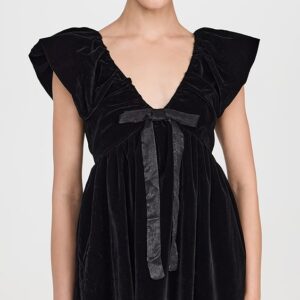 endless rose Velvet Satin Bow Mini Dress