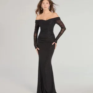 Windsor Victoria Off-The-Shoulder Glitter Mermaid Formal Dress