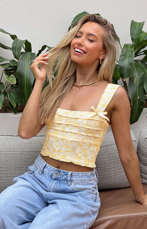 BB Exclusive Vida Yellow Lace Bow Top