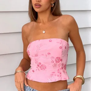 BB Exclusive Vila Light Pink Strapless Beaded Top