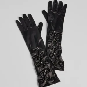 Vintage Charm Satin Rhinestone Bow Gloves
