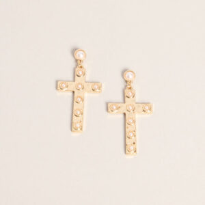 Vintage Vibe Pearl Cross Earrings
