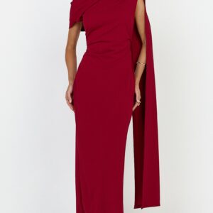 Showpo Visenta Midi Dress - Asymmetrical Sleeve Dress in Wine