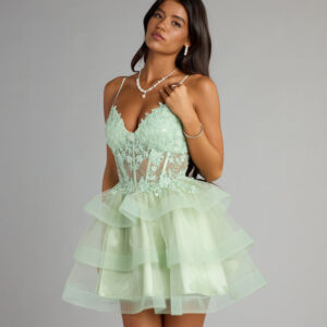 Windsor Viviana Floral Embroidered Corset Ruffled Skater Dress Viviana Floral Embroidered Corset Ruffled Skater Dress