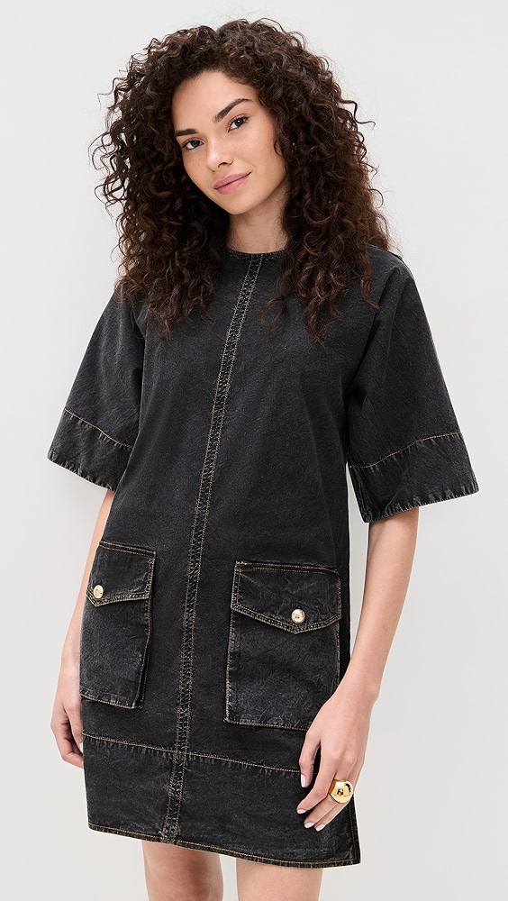 GANNI Washed Stretch Cotton Boxy Kimono Mini Dress