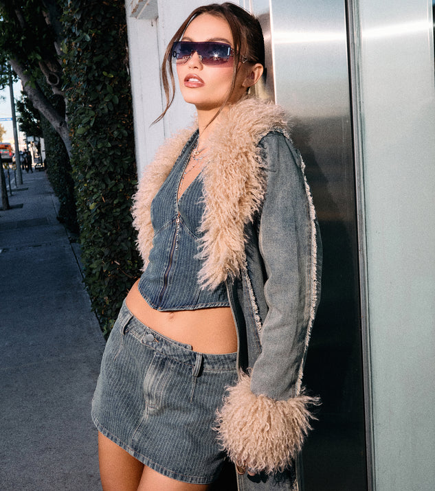 Windsor Weekend Ready Pinstripe Denim Mini Skort