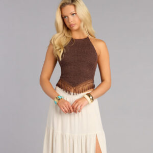 Windsor Weekend Vibes Fringe-Trim Halter Top Weekend Vibes Fringe-Trim Halter Top