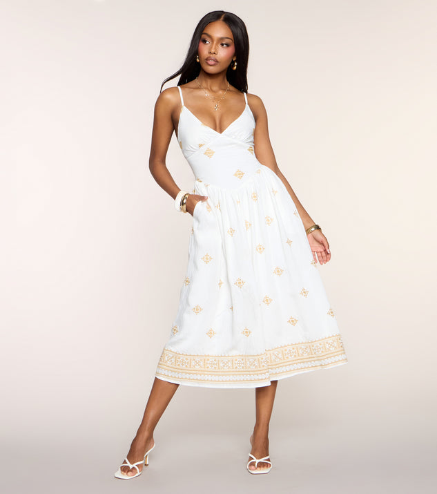 Windsor Weekend Wandering Embroidered A-Line Midi Dress
