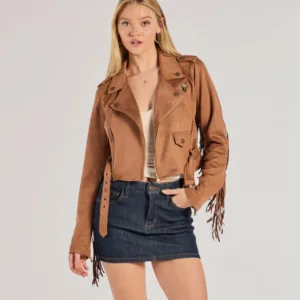 Windsor Western Chic Flair Faux Suede Fringe Moto Jacket Western Chic Flair Faux Suede Fringe Moto Jacket