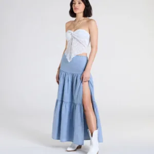 Windsor Western Cutie Tiered Chambray Maxi Skirt Western Cutie Tiered Chambray Maxi Skirt