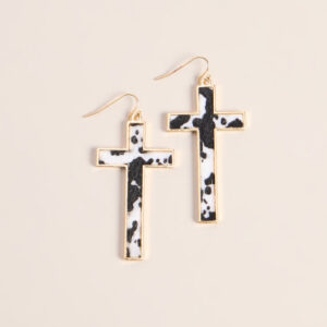 Western Edge Cow Print Cross Earrings