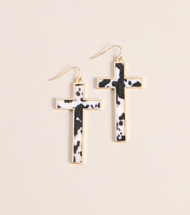 Windsor Western Edge Cow Print Cross Earrings