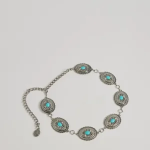 Western Flair Oval Concho Stone Chain Belt