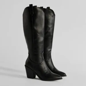 Western Sleek Knee-High Block Heel Boots