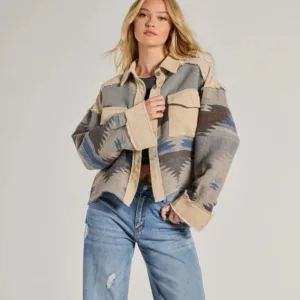 Windsor Western Trend Corduroy Trim Woven Shacket Western Trend Corduroy Trim Woven Shacket