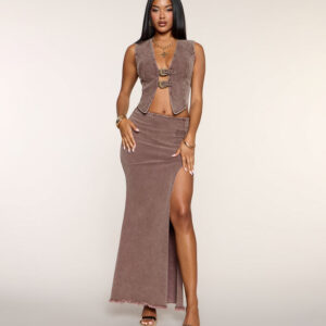 Western Ways Belted Denim Maxi Skirt