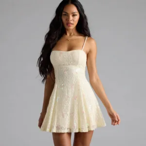 Whimsical Sparkle Butterfly Sequin Lace-Up Skater Dress