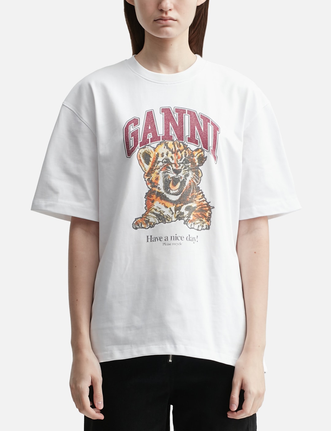Ganni White Beaded Tiger T-shirt