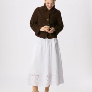White Broderie Cotton Midi Skirt