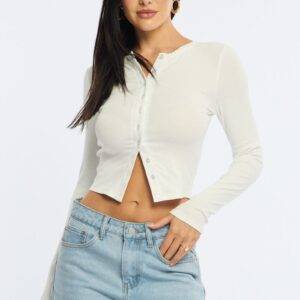 Ally Fashion White Button Front Top Short Sleeve