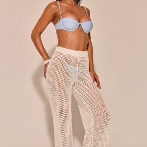 White Crochet Knit Straight Leg Beach Trousers