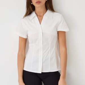 White Fitted Collar Shirt Short Sleeve Button Up