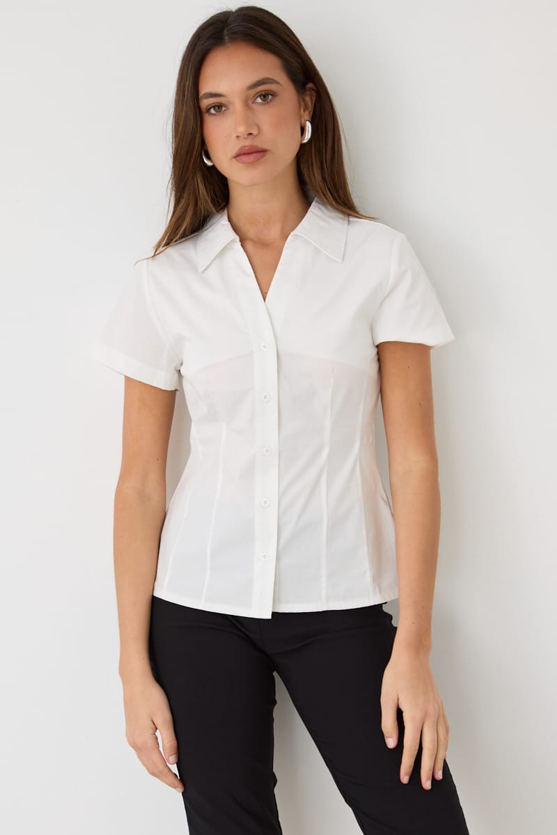 Ally Fashion White Fitted Collar Shirt Short Sleeve Button Up