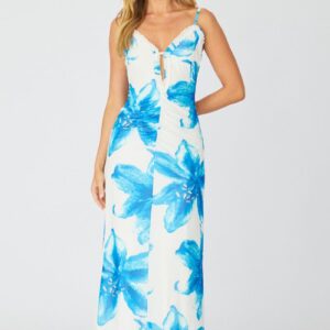 White Floral Maxi Dress Cut Out Detail Mesh