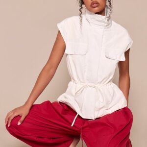 PrettyLittleThing White Funnel Neck Cinch Gilet